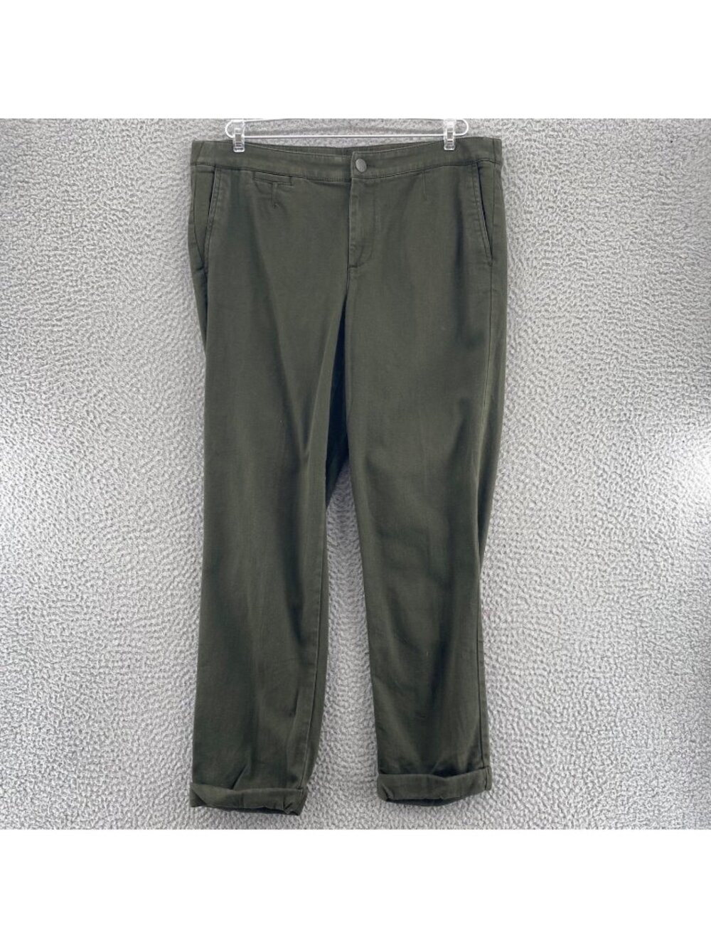 J Jill Pants Womens 12 Green Cuffed Twill Cropped Ankle Trousers Pockets Stretch